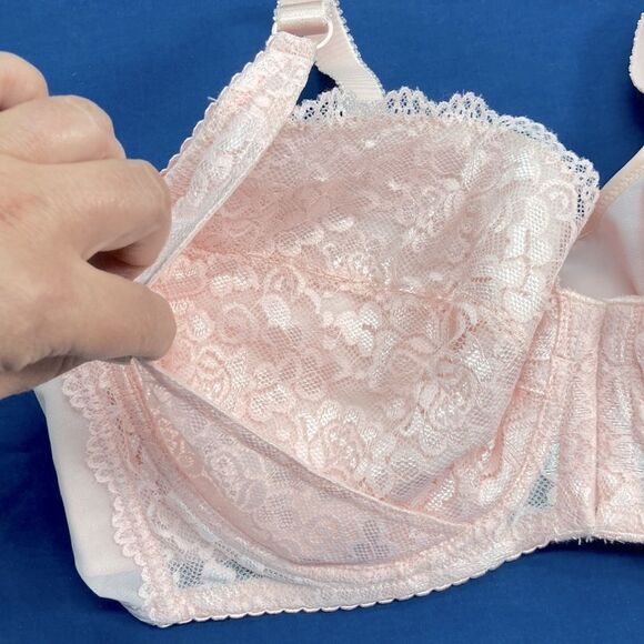 Bra Size 46DD Pink Lace Front Hooks Adjustable Straps Underwire Inside Padding - Picture 9 of 15